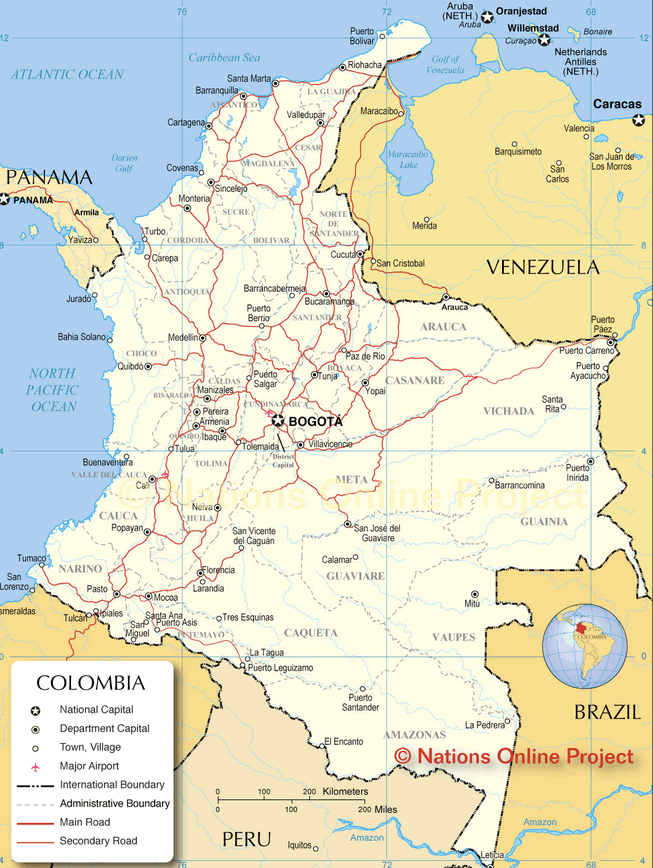 Colombia National Physical Map